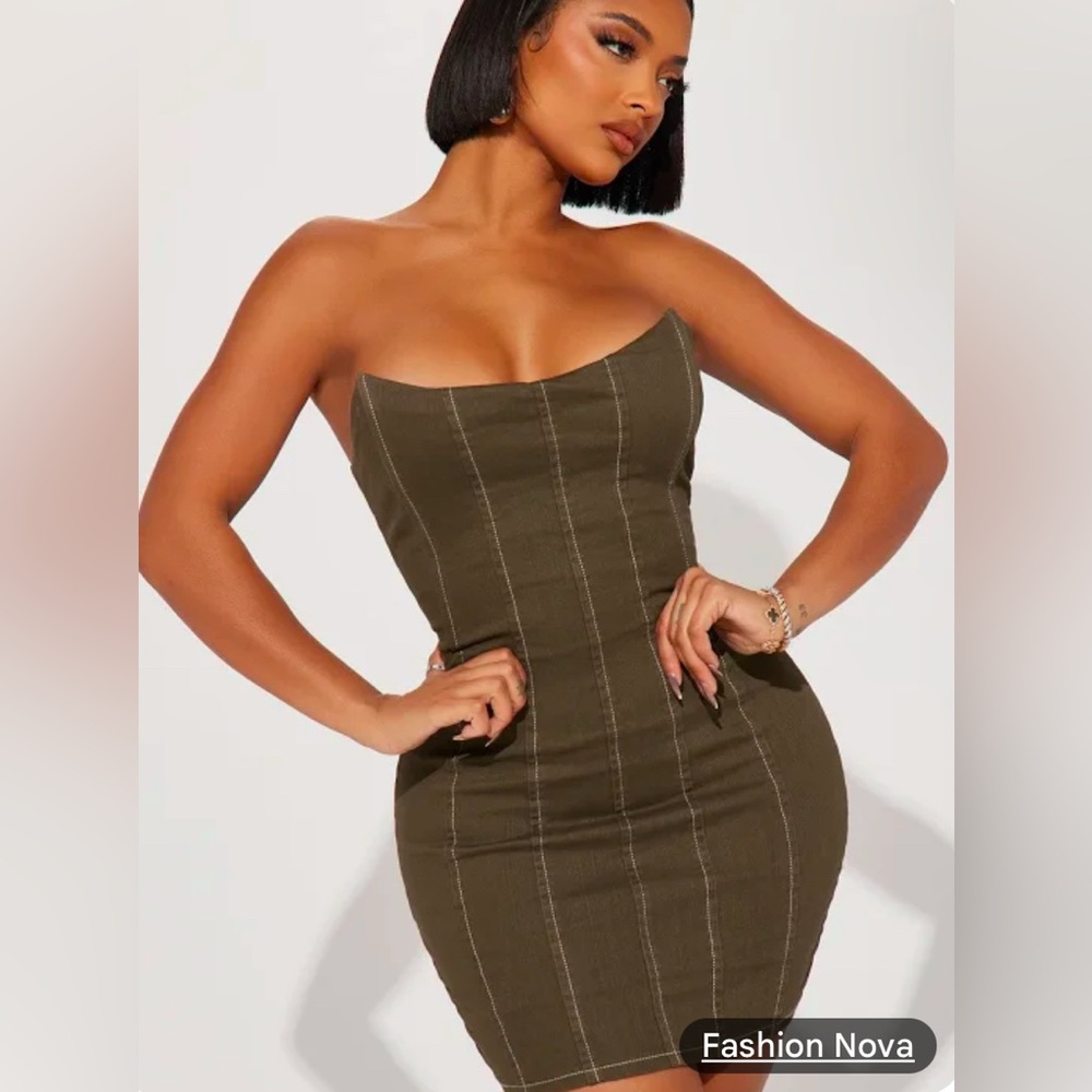 Green denim mini dress